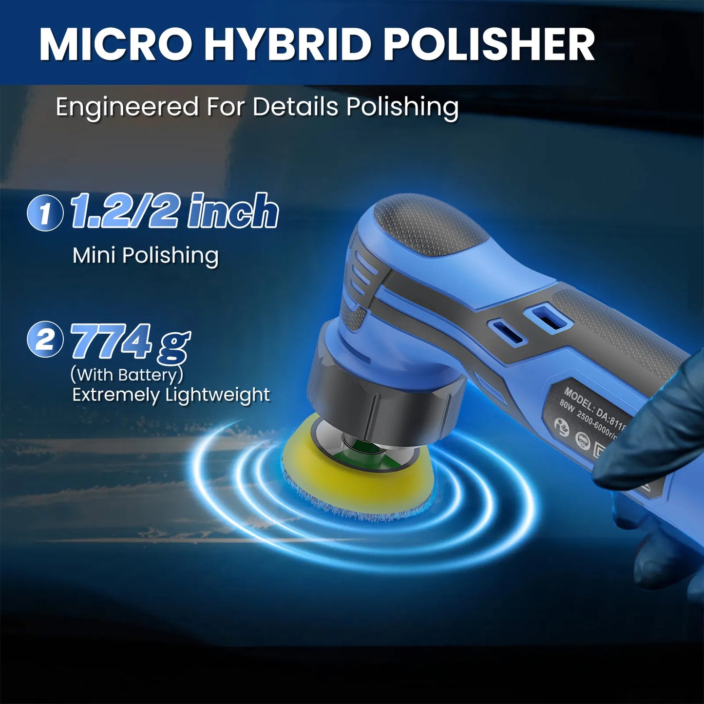 Cordless 12V Mini Car Polisher Machine Wireless Car Polishing Machine 1/2/3 Inch Pads Kit For Auto Waxing