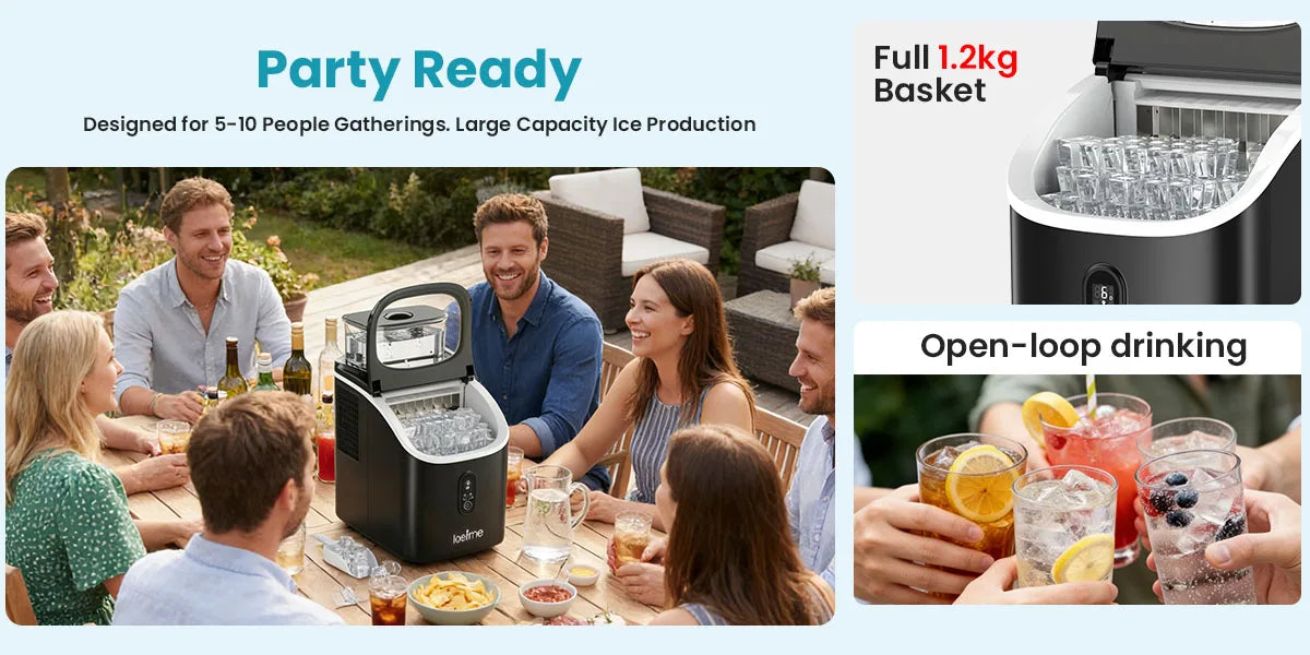LOEFME Portable Ice Maker Machine 15kg/24h 6-13 Mins Quick Ice 16pcs Ice Cubes Countertop Ice Machine for Home Kitchen Party RV