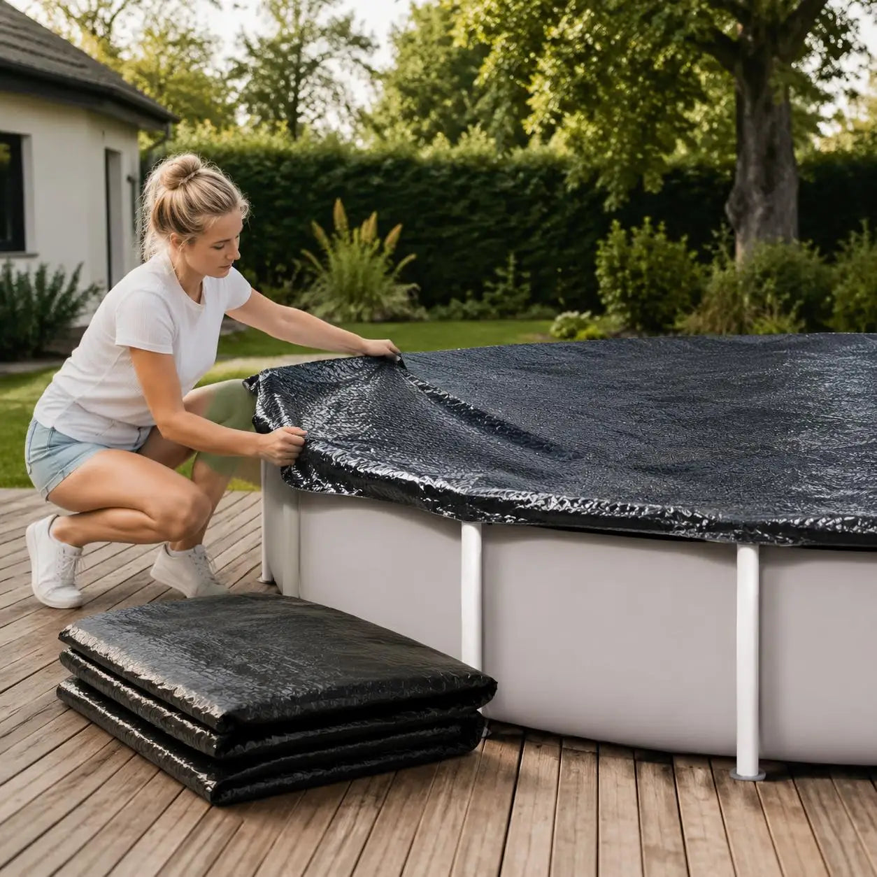 300CM Round Black PE Solar Pool Cover 110 Microns Bubble Heat Retaining Swimming Pool Cover Reduce Water Evaporation Outdoor Pool Thermal Blanket