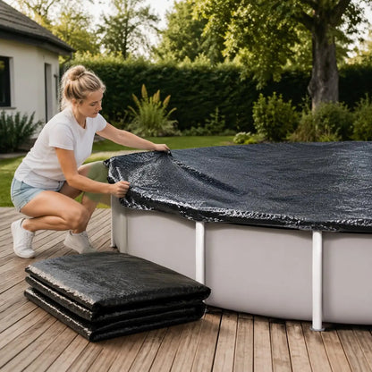 300CM Round Black PE Solar Pool Cover 110 Microns Bubble Heat Retaining Swimming Pool Cover Reduce Water Evaporation Outdoor Pool Thermal Blanket