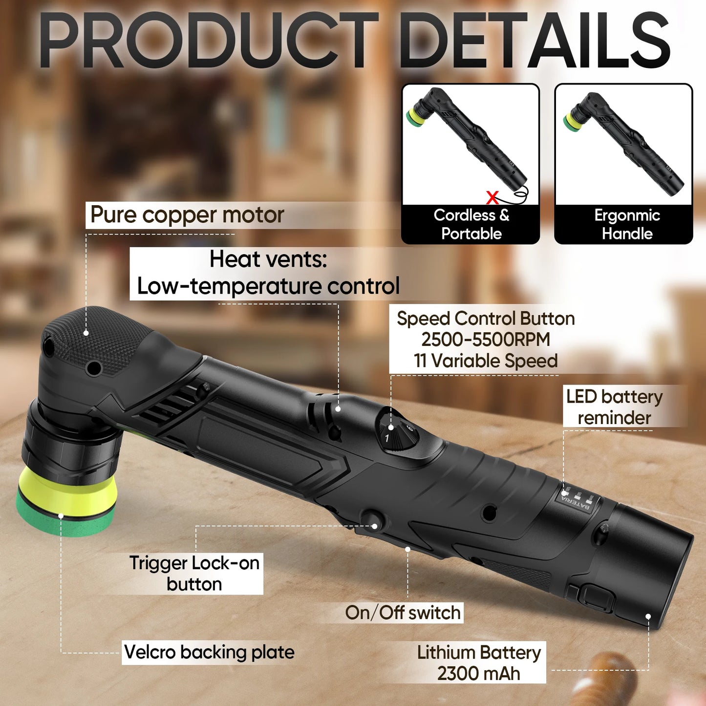 Cordless Mini Car Polisher RO/DA Dual Action Polisher Auto Detailing Scratch Killer Wireless Detail Polishing Machine