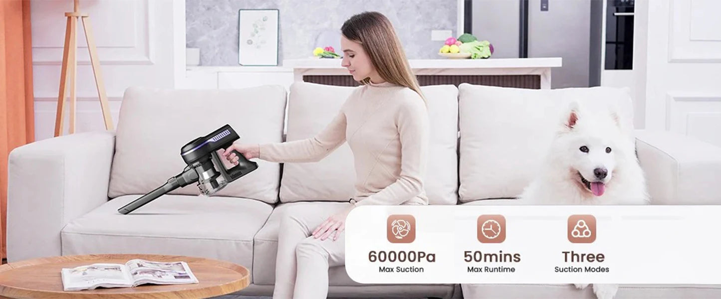 Inse S7P Cordless Vacuum Cleaner, 60KPa, 1.3 L Dust Cup, Removable Battery, for Pet Hair, Carpet, Hard Floors