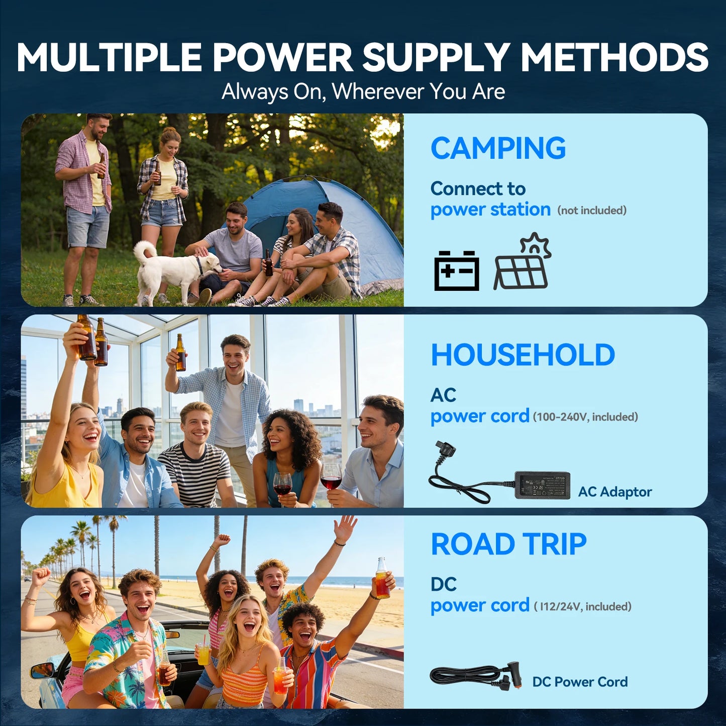 Foursun 21L/25L/35L/45L/55L Portable Compressor Car Fridge Freezer with Bluetooth App Control, for Camping, Travel, Home, DC 12V/24V & AC 100-240V