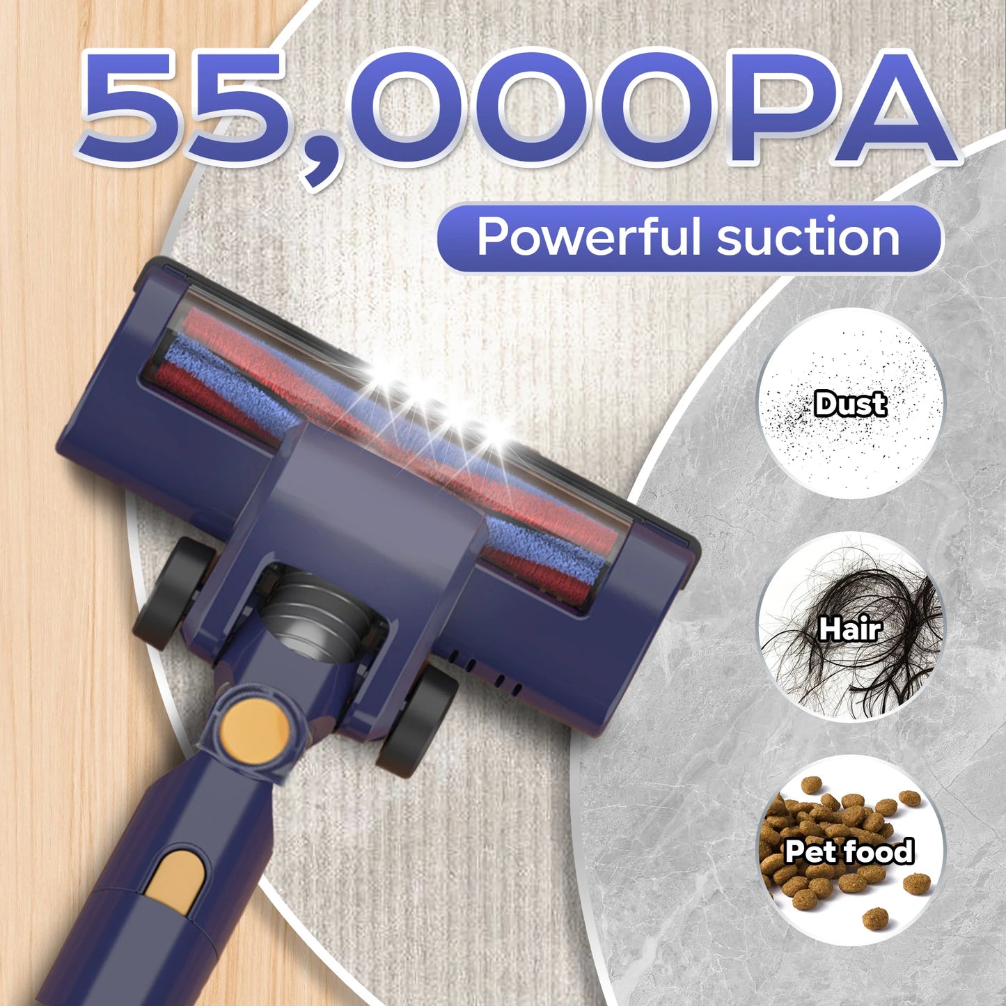 N7 PRO cordless vacuum cleaner-55 kPa powerful, 2 Modes, removable battery, for animal hair, Carpet, hard floors