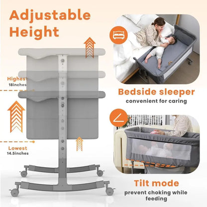 Baby Crib 3 in 1 Baby Bed Bedside Crib Baby Playpen 0-3 years child multi-function folding and lifting With Mosquito Net & Wheel
