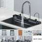 OWJHE304 Stainless Steel Kitchen Sink with Digital Display Waterfall Faucet Multifunctional 75*45cm Large Single Slot Whale Sink