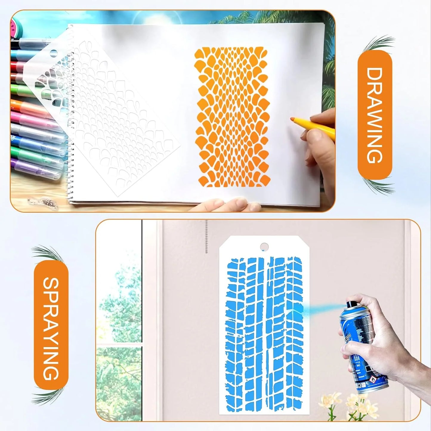 8PCS 9.45×4.72inch Texture Pattern Painting Stencil Set for DIY Craft Wall Wood Fabric Decoration