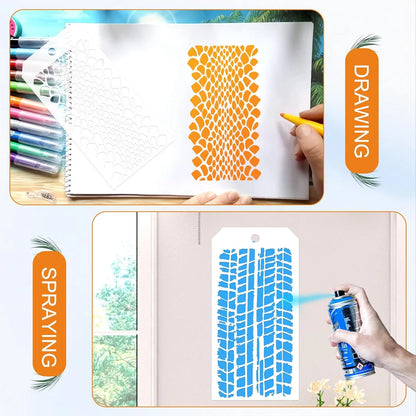 8PCS 9.45×4.72inch Texture Pattern Painting Stencil Set for DIY Craft Wall Wood Fabric Decoration
