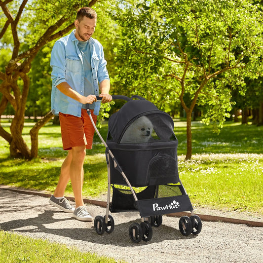 2 in 1 Pet Stroller Detachable Dog Carrier Cart Dog Buggy Small Pet Pushchair, 2-in-1 Hundewagen und Transportkorb klappbar mit abnehmbarem Haustiertasche, Detachable Travel Carrier Bag Full Breathable Mesh Windows Large Bott