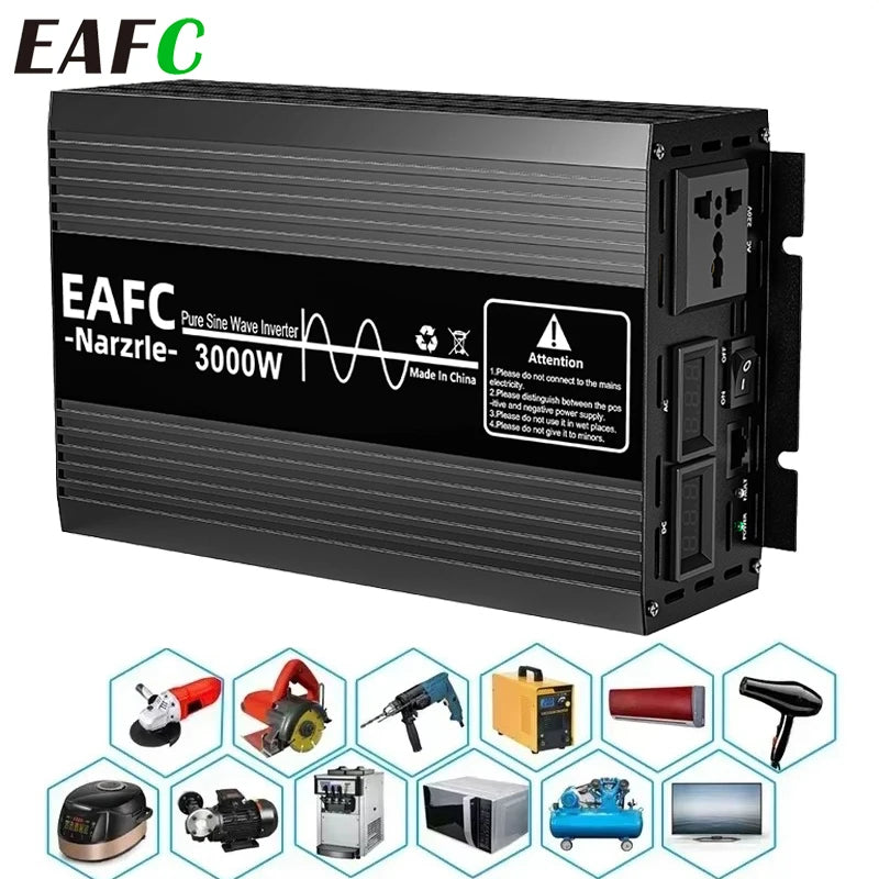 EAFC Pure Sine Wave Inverter 4000W/3000W/2000W DC 12V To AC 220V Voltage Transfer Converter Universal EU Socket Auto Accessories
