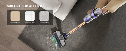 Cordless Vacuum Cleaner 70KPA/500W, Stick Vacuum Cleaner with LED Display, Anti-Tangle Brush, 1.3L Dust Cup, 3-Mode Suction, 5-Layer Filtration, for Pet Hair/Carpets/Hard Floors/Car