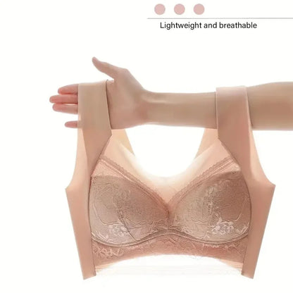 3Pcs Women Lace Bra Perspective Push Up Ice Silk Deep V Bralette Bra Sexy Lingerie Tops Plus Size Cup Mom's underwear L-5XL