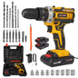 Yellow 3‑in‑1 Cordless Impact Drill Multifunctional Electric Hammer Drill Screwdriver Rechargeable Power Drill For Wood Metal Concrete Drilling