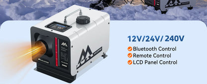 MUDIRO M-5S EVO-H Diesel Air Heater, CO Protection,Custom Alarm & Auto Shutoff, Whisper-Quiet, ±2°F Precision Temp, 5500m Auto-Adaptive Altitude,Smart LCD Bluetooth & Remote, Auto Start/Stop, for Car/Truck/RV/Boat/Tent/Bus/