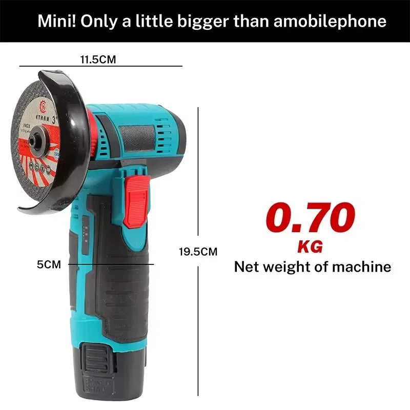 12V Cordless Angle Grinder Kit Lithium Battery Rechargeable 19500RPM Mini Polishing Cutting Machine Tools for DIY Home Projects