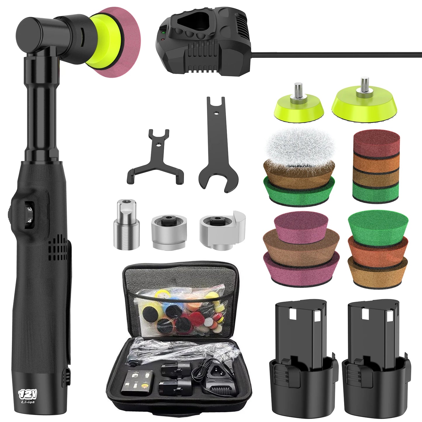 12V Cordless Mini Car Polisher Detailing Wireless Car Polishing Machine 1/1.5/2 Inch Pads Kit For Auto Wax, Adjustable Speed