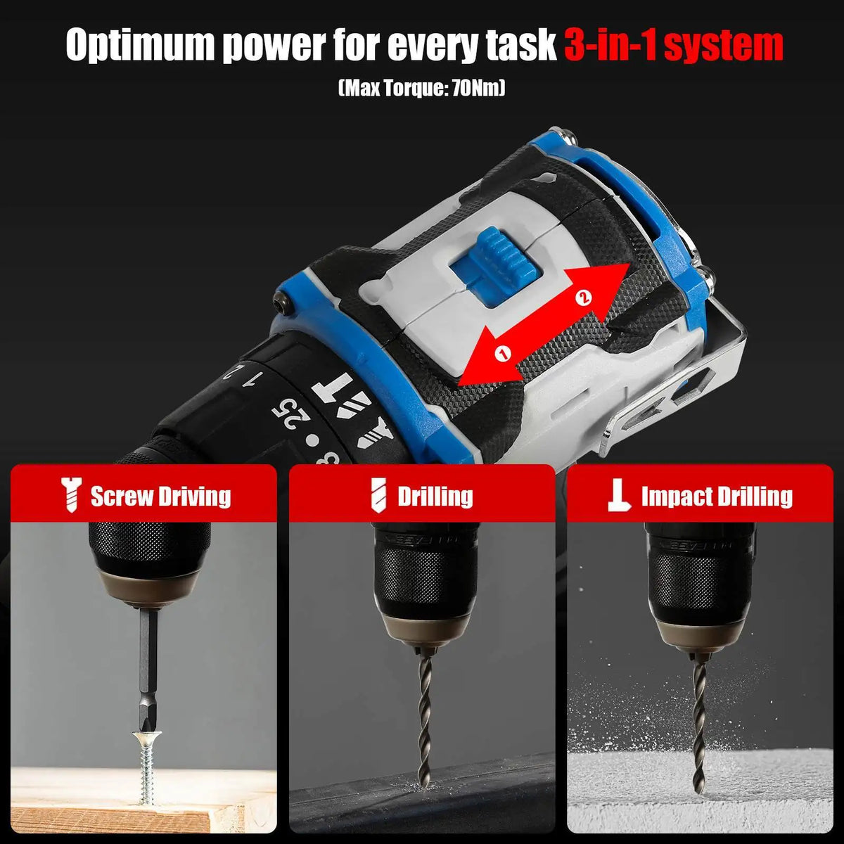 Brushless Cordless Drill Electric Screwdriver 3in1 Impact Drill With Light 2 Speeds 70Nm Power Tools For Makita 18V Battery