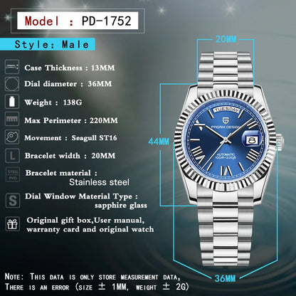 New PAGANI DESIGN 2026 watch, moon phase, luxury, gold, quartz, sport man, VK63, waterproof, sapphire glasses, anti-reflective, wristwatch, luminous ceramic glasses, stainless steel