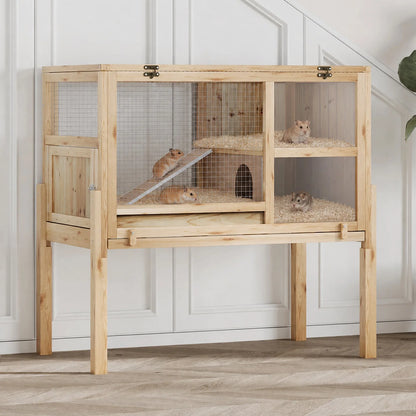 HiMISS Guinea Pig Cages Indoor, Wooden Guinea Pig Cages with Stand Rabbit Cage Hutch with Ramp and Hideout, Small Animals Cage Habitat with Not Leakage Pull Out Tray