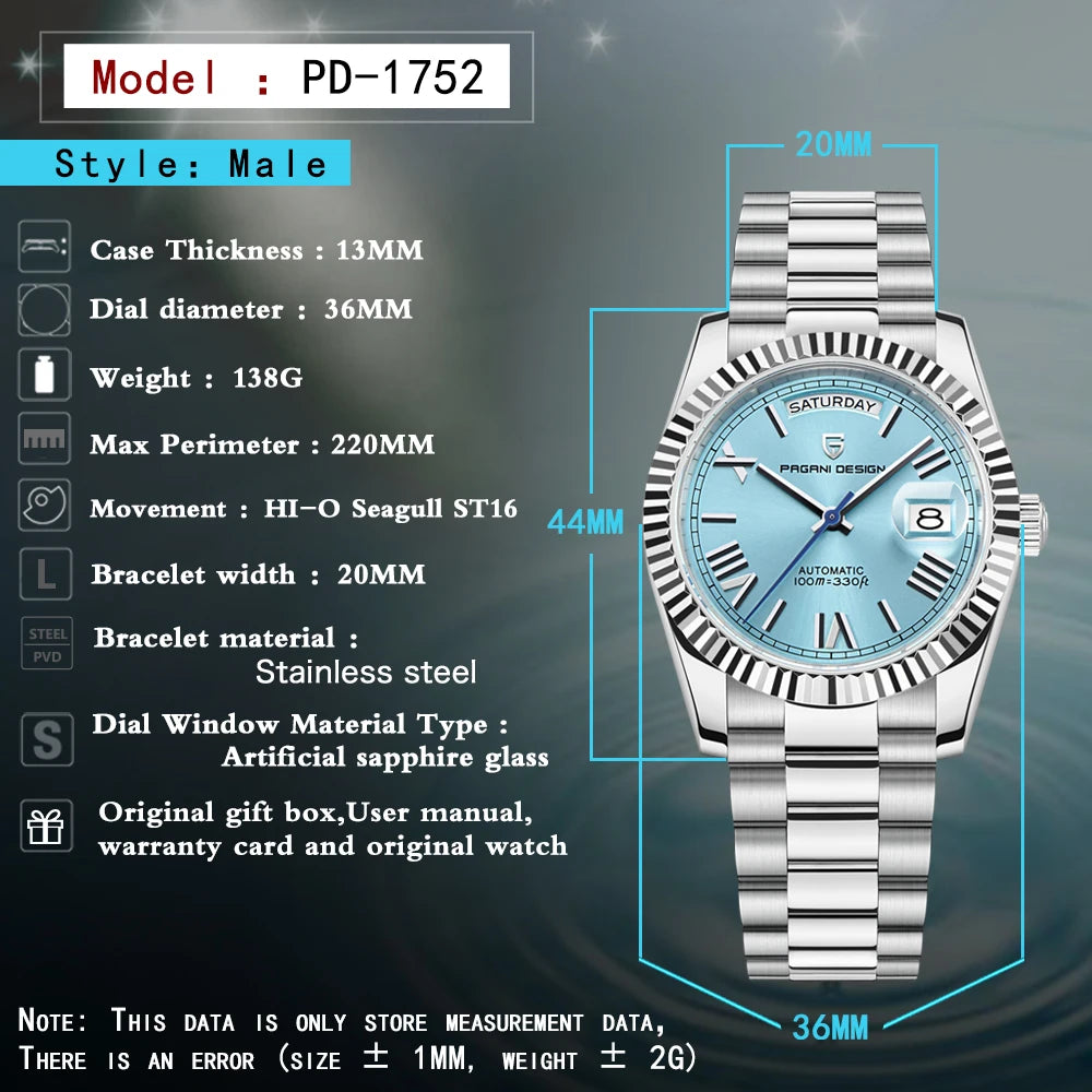 New PAGANI DESIGN 2026 watch, moon phase, luxury, gold, quartz, sport man, VK63, waterproof, sapphire glasses, anti-reflective, wristwatch, luminous ceramic glasses, stainless steel