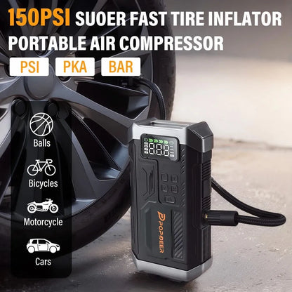 POPDEER PD-JA3 5000A 4-in-1 Jump Starter, 150PSI Air Compressor, 12V USB Powerbank with LCD Display, 10L Gas/8L Diesel