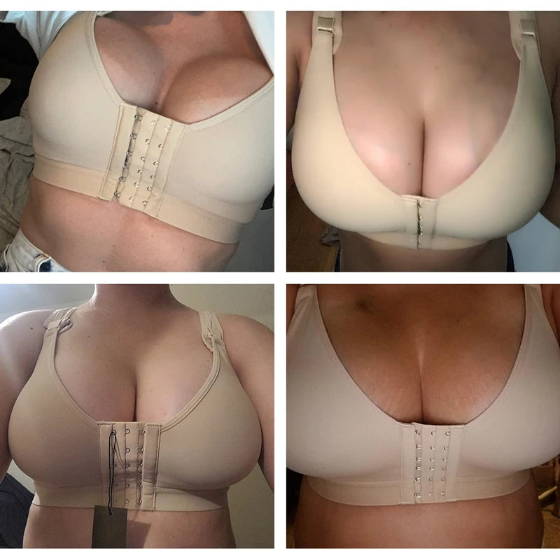 Burvogue Bras Women Seamless Padded Push Up Post-Surgery Bra Front Closure Brassiere Vest Underwear Gather Adjustable Sports Bra