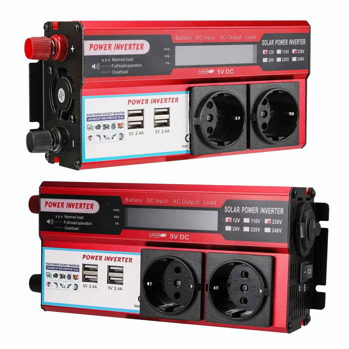 4000W 3000W Power Inverter DC 12V to AC 220V 230V Transformer with 4 USB EU Sockets Charging with LED Display