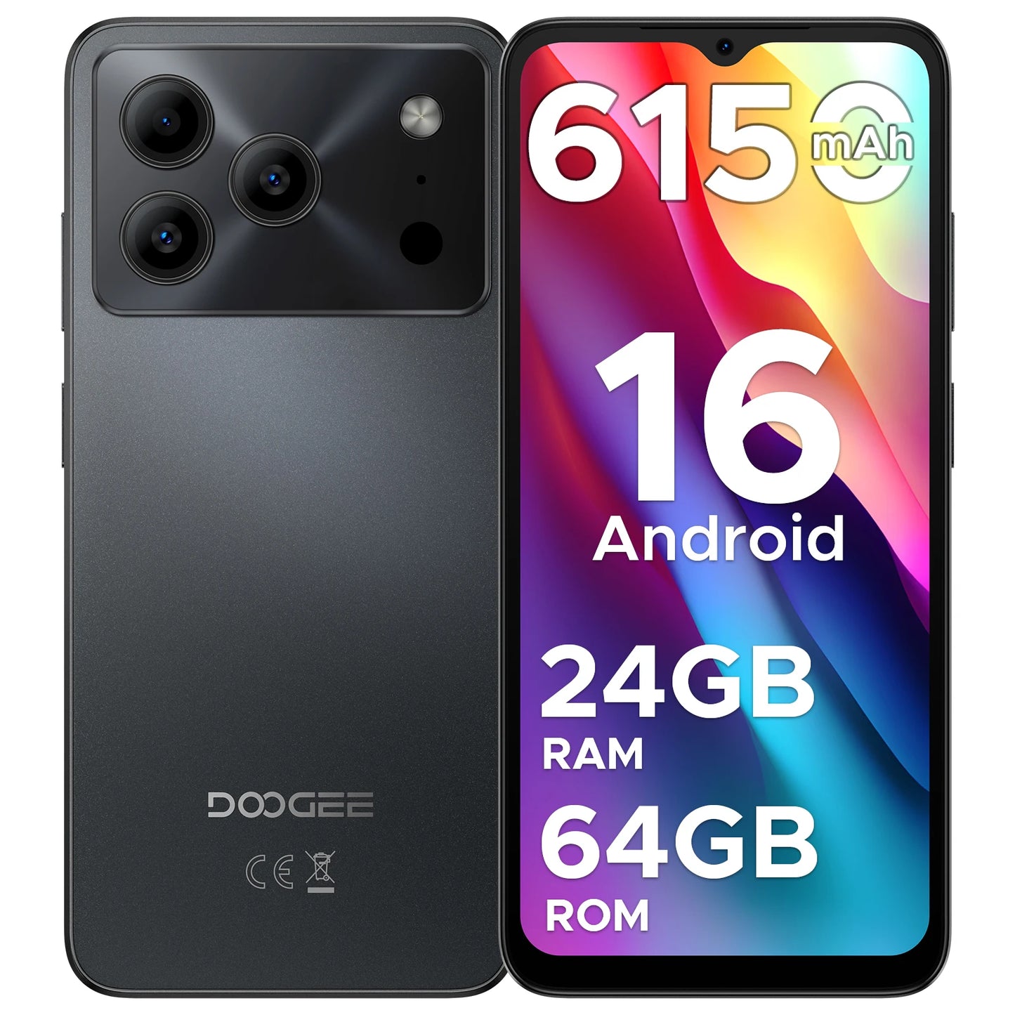 Global Version DOOGEE Note 56 Smartphone Android 16 6150mAh Battery 6.56'' Display 24GB RAM + 64GB ROM 8MP Camera Mobile Phone