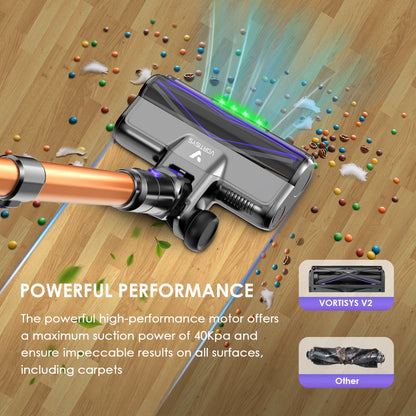 Cordless Vacuum Cleaner 70KPA/500W, Stick Vacuum Cleaner with LED Display, Anti-Tangle Brush, 1.3L Dust Cup, 3-Mode Suction, 5-Layer Filtration, for Pet Hair/Carpets/Hard Floors/Car