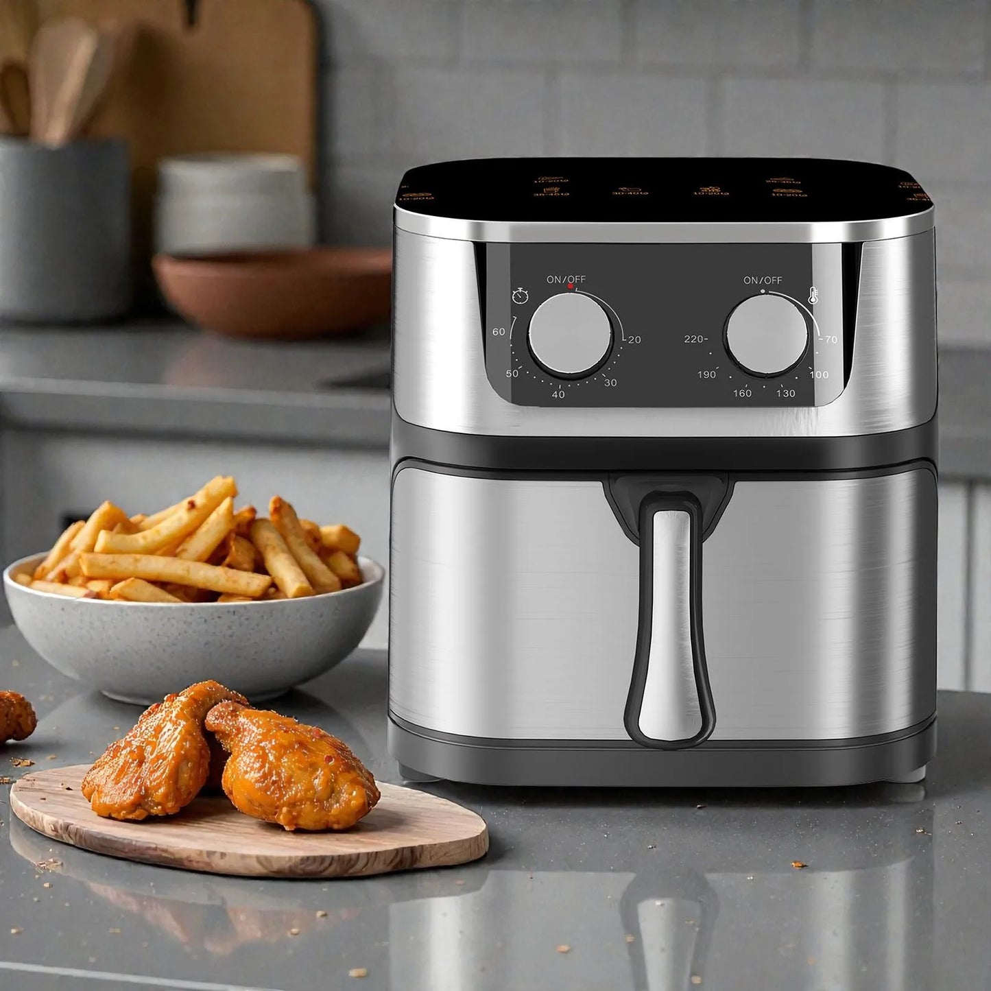 8L Air Fryer, Stainless Steel, 1400W, Oil Fryer, Healthy Cooking, Mechanical Control, 360 °   Heating, 60 Min Timer