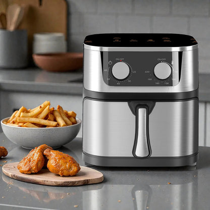 8L Air Fryer, Stainless Steel, 1400W, Oil Fryer, Healthy Cooking, Mechanical Control, 360 °   Heating, 60 Min Timer