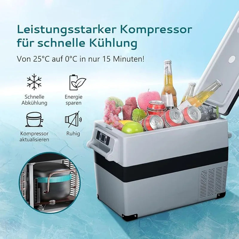 Car cooling box with compressor, 18/20/30.6/35/45/49.4L, with app, portable refrigerator 12V 24V 230V, camping refrigerator down to -20°C for cars and trucks