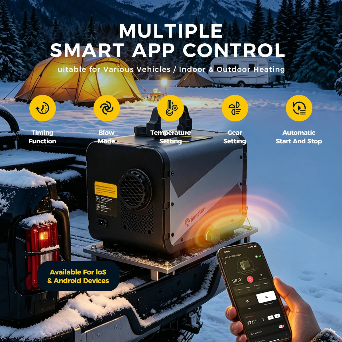 8KW Diesel Air Heater WiFi &Bluetooth App Control 12V/24V DC & 110-240V AC Dual Brushless Motor CO Monitor Remote Parking Heater