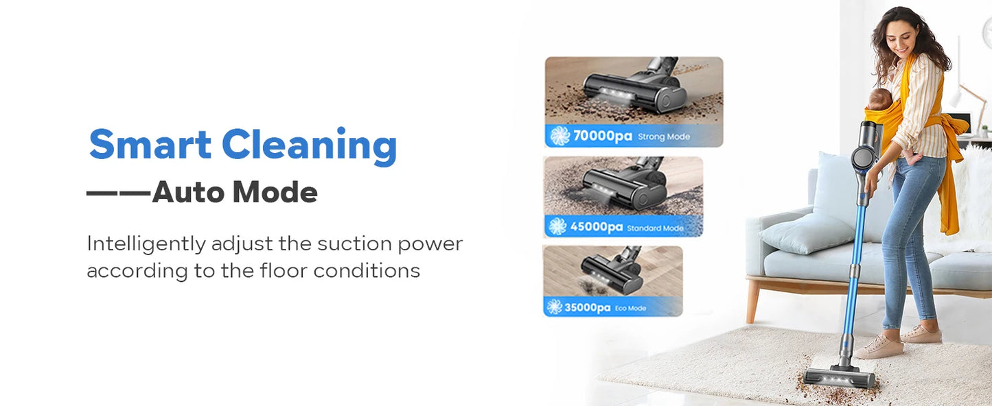 70KPa 400W cordless vacuum cleaner, 1 L dust cup, light display battery, for animal hair, Carpet