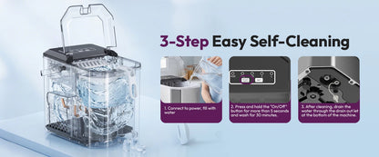 LOEFME 12kg/24h Electric Ice Maker Desktop Fully Automatic Bullet Ice Fast Ice Maker Machine Self-Cleaning Home Cafes Camping