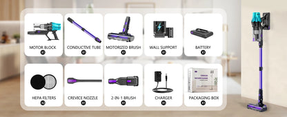 Blossom V20 Cordless Vacuum Cleaner, 650W Brushless Motor, 55KPa Powerful Suction, 65Min Runtime, Green LED Light, for Pet Hair Hardwood Carpet