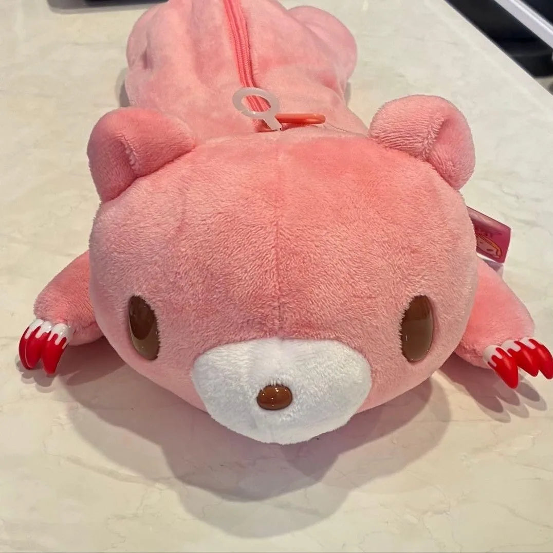Y2K Bloody Bear Knitted Pencil Case Pink Bear Crochet Makeup Bag Gothic Aesthetic Stationery Pouch Harajuku School Supplies