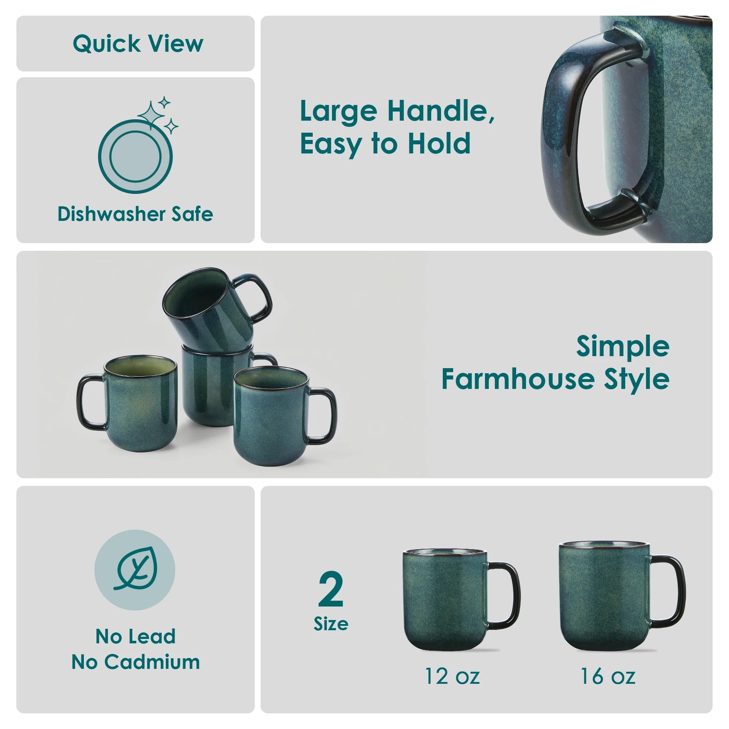 vancasso 4/8 pcs Stoneware Coffee Cups 12Oz 16Oz Starry Coffee Mugs Reflect Glaze Green and Blue with Handle for Tea/Coffee/Coco