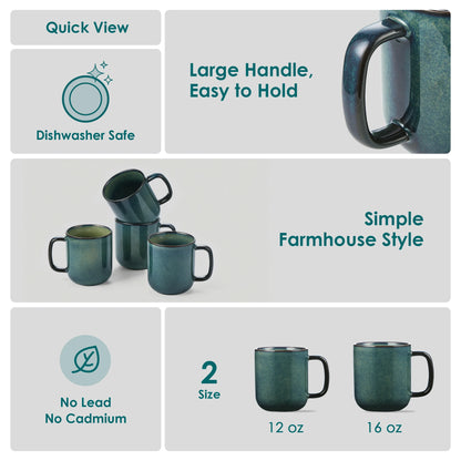 vancasso 4/8 pcs Stoneware Coffee Cups 12Oz 16Oz Starry Coffee Mugs Reflect Glaze Green and Blue with Handle for Tea/Coffee/Coco