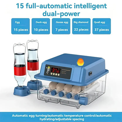 220V Mini Digital Egg Incubator with Auto Egg Turning, Low Noise Fan & Heat Insulation Cover for Chicken Duck Quail Pigeon Bird Eggs, Farm & Educational Hatching Machine