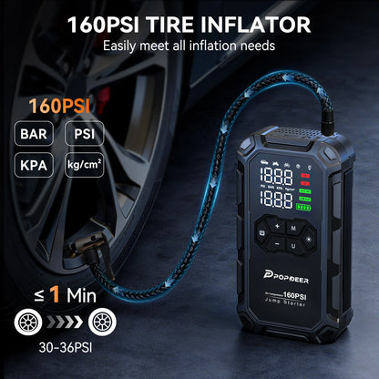 POPDEER PD-JA66 6000A Jump Starter with Air Compressor 160PSI, for All Gas & 8L Diesel Engines, LCD Display, USB Port, LED Light
