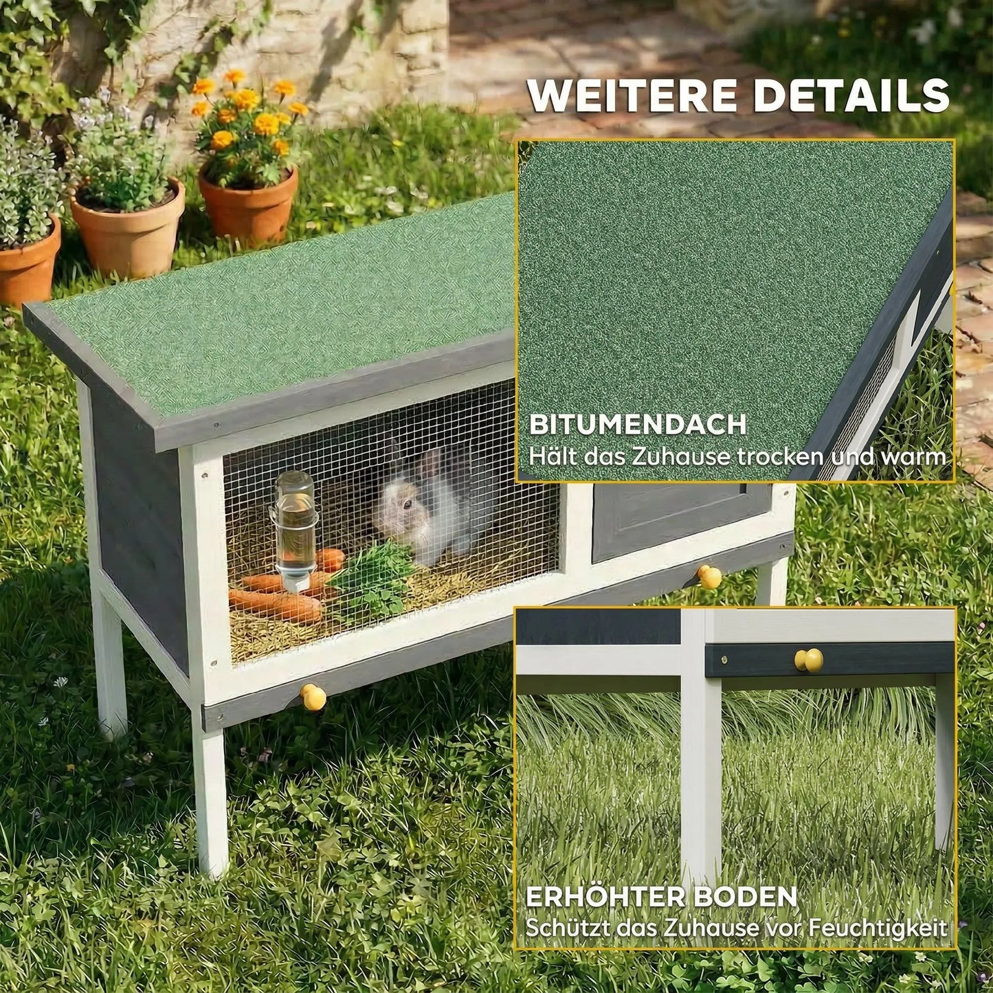 Rabbit Cage, Elevated Wooden Pet Cage for Small Animals, Outdoor Bunny Hutch with Removable Tray, Openable Top & Lockable Door Pet Cage for Small Animals