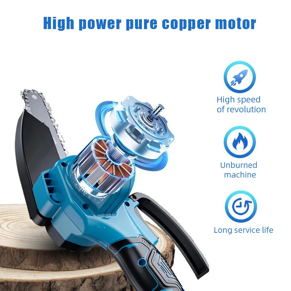 6Inch Brushless Electric Chainsaw Cordless Woodworking Cutter Saw Garden Power Tool For Makita 18V Battery Pin