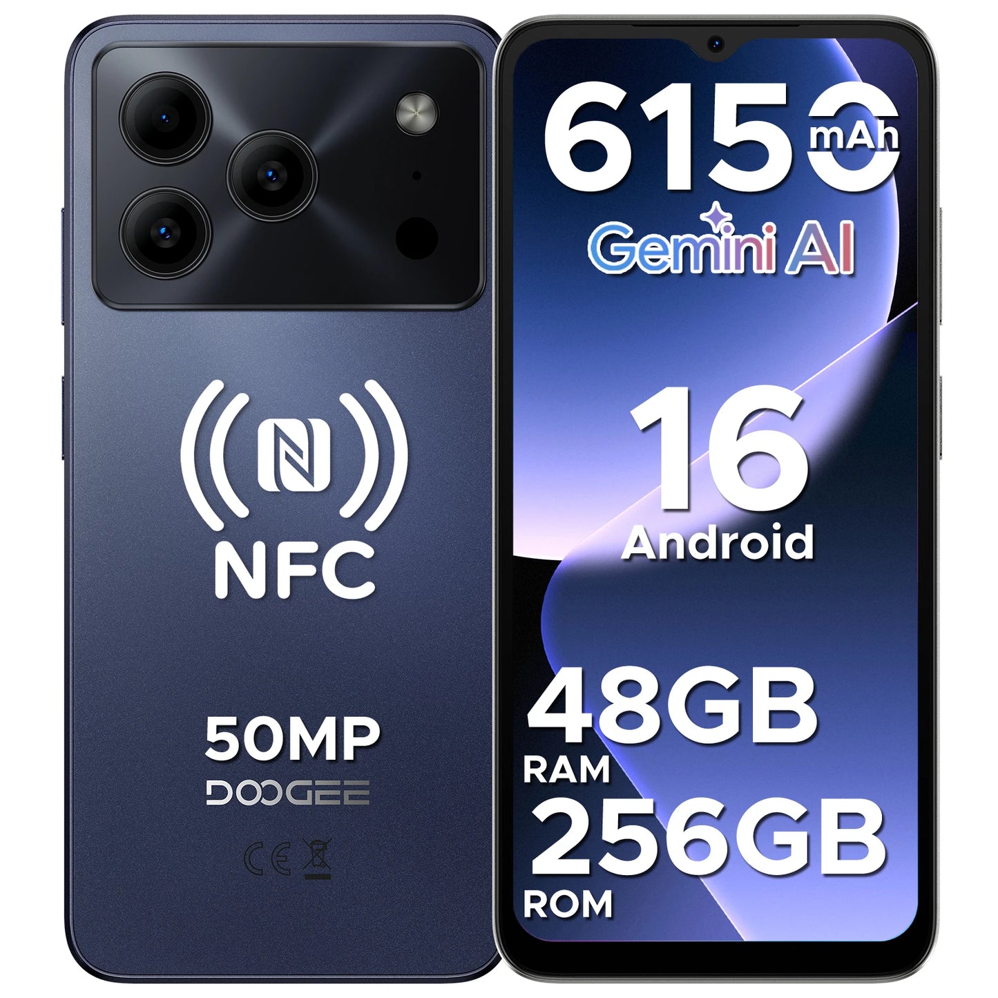 DOOGEE Note56 Plus Smartphone Android 16 48GB+256GB 6150mAh Large Battery 6.56'' 90Hz Display UNISOC T7225 50MP Camera NFC