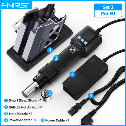 FNIRSI SAG-55 Micro Hot Air Gun 550W with Stand BGA Rework LCD Digital Hair Dryer Soldering Heat Gun for Welding Repair Tools