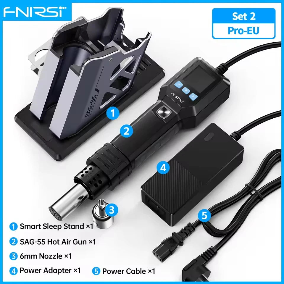 FNIRSI SAG-55 Micro Hot Air Gun 550W with Stand BGA Rework LCD Digital Hair Dryer Soldering Heat Gun for Welding Repair Tools