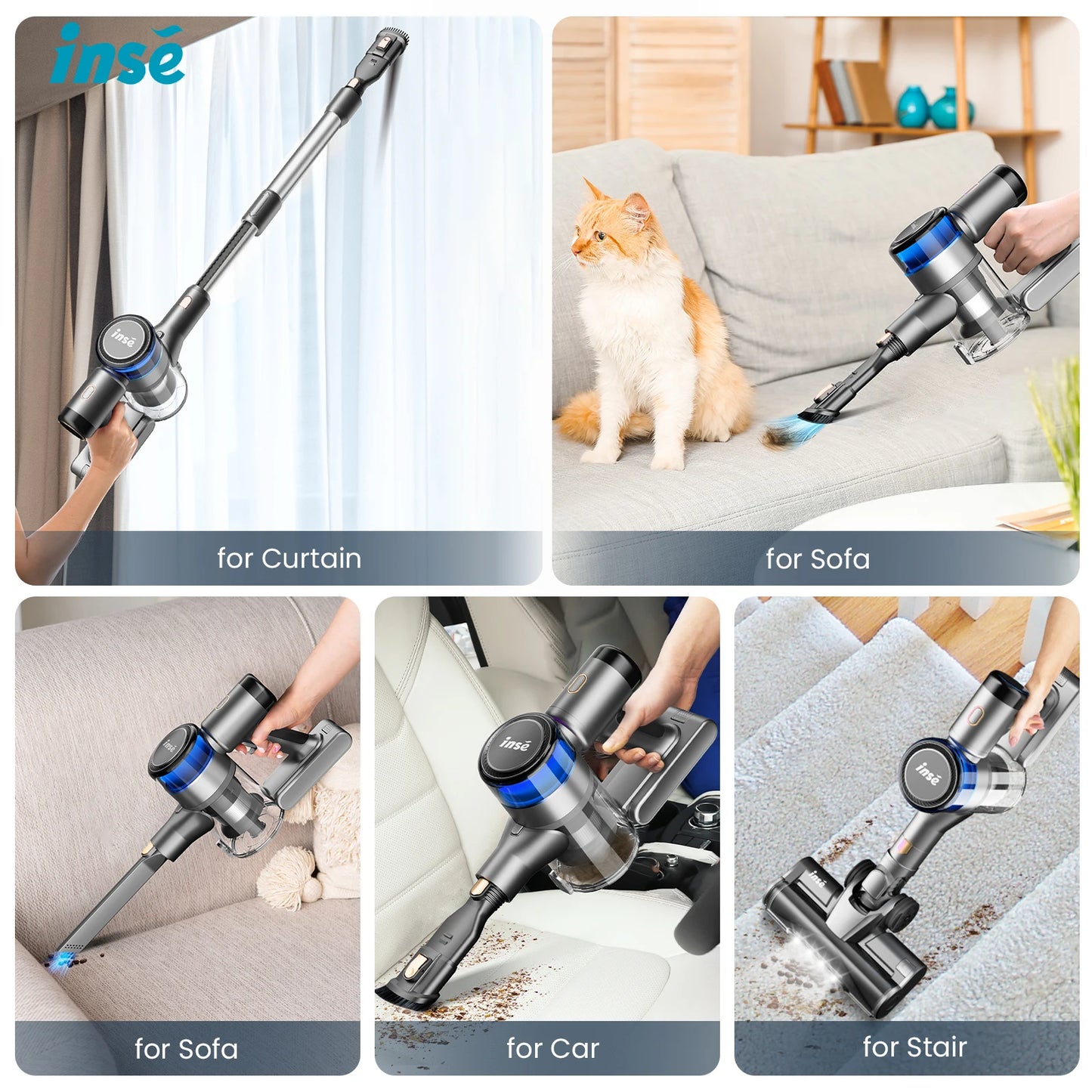 Inse S9 cordless vacuum cleaner, 75KPa, 1L tank, LED display, ideal animal hair and Carpet