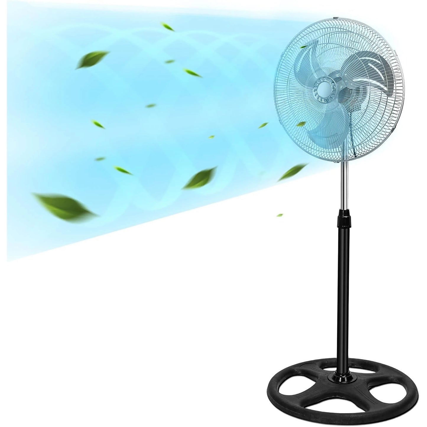 80W Silent Standing Fan with 3 Speeds and Oscillating Function, Diameter 45cm, Temperature Range 5 to 42 Degrees, Ce and Rohs Certified, Powerful and Efficient