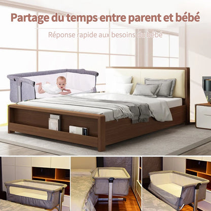 Baby bed, Cododo crib with mattress, baby extra bed, height adjustable, reclinable, Compatible with different beds, easy to install and carry, 6 months-9 kg, Gray