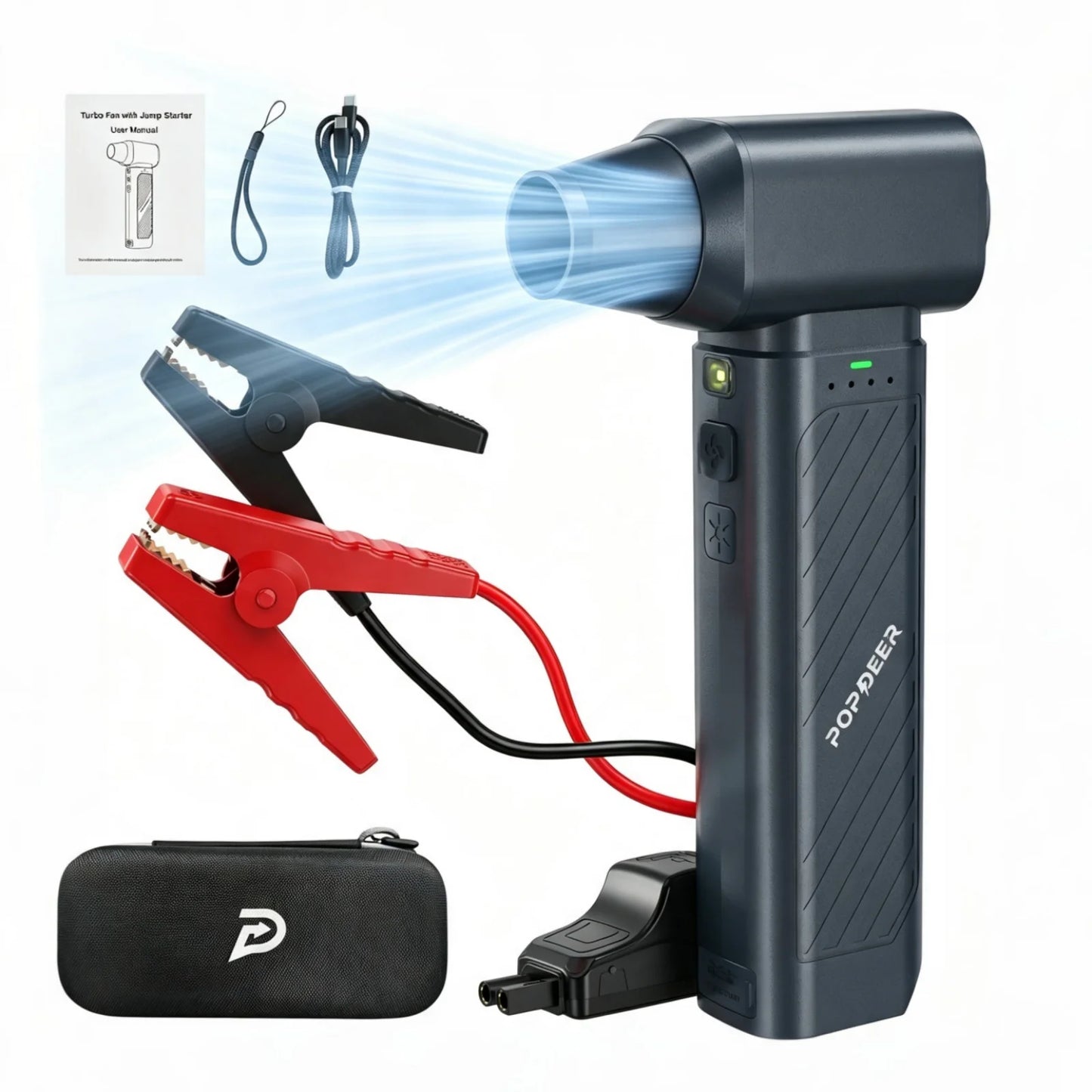 POPDEER 5000A 65W Jump Starter with Turbo Fan, LED Light & Power Bank, All Gas/8.0L Diesel